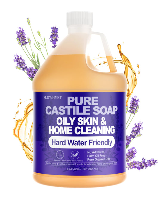 FLOWHYET Pure Castile Soap Lavender bottle for daily body wash and gentle cleansing