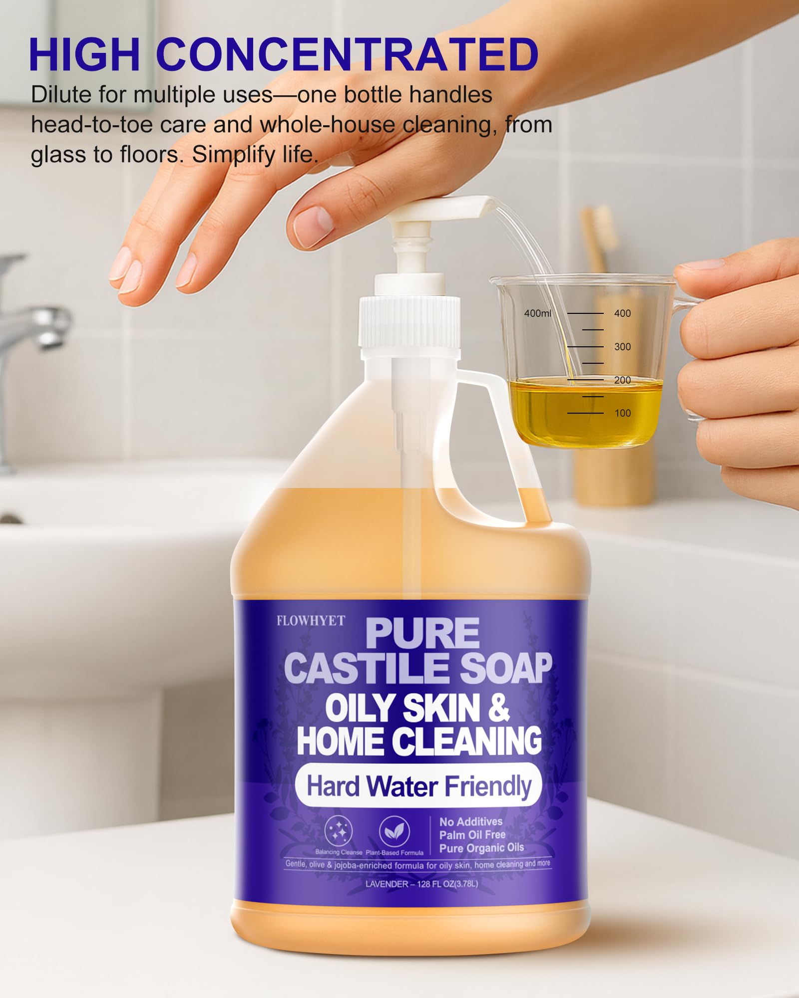 FLOWHYET Lavender multi‑use setup illustrating home cleaning versatility