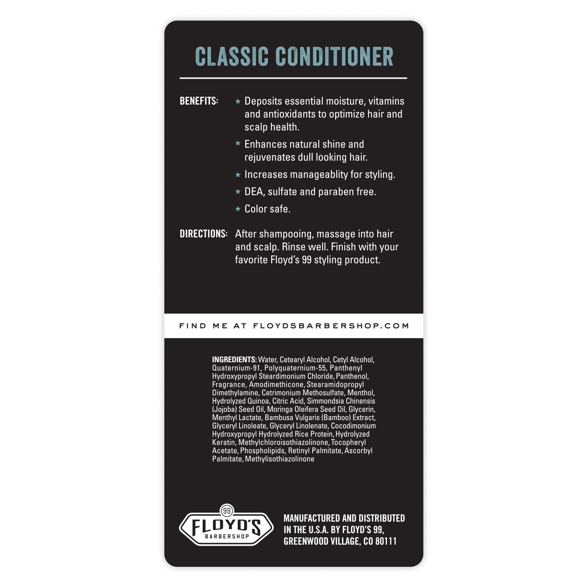 Floyd's 99 Classic Conditioner bottle closeup showing deep conditioning and smoothness.
