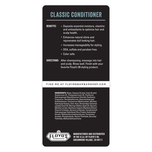 Floyd's 99 Classic Conditioner bottle closeup showing deep conditioning and smoothness.