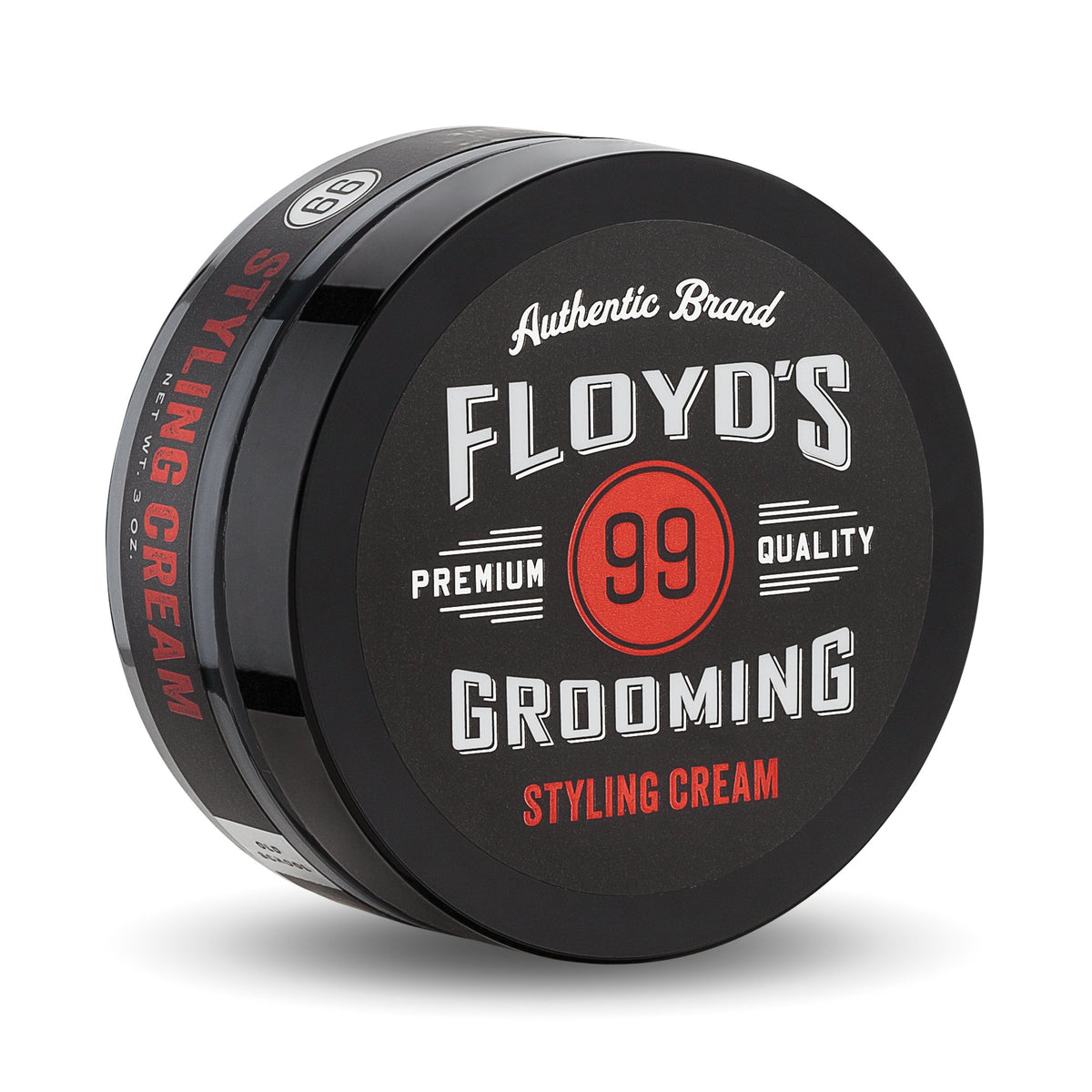 Floyd's 99 Grooming Styling Cream bottle shows lightweight hold and natural texture