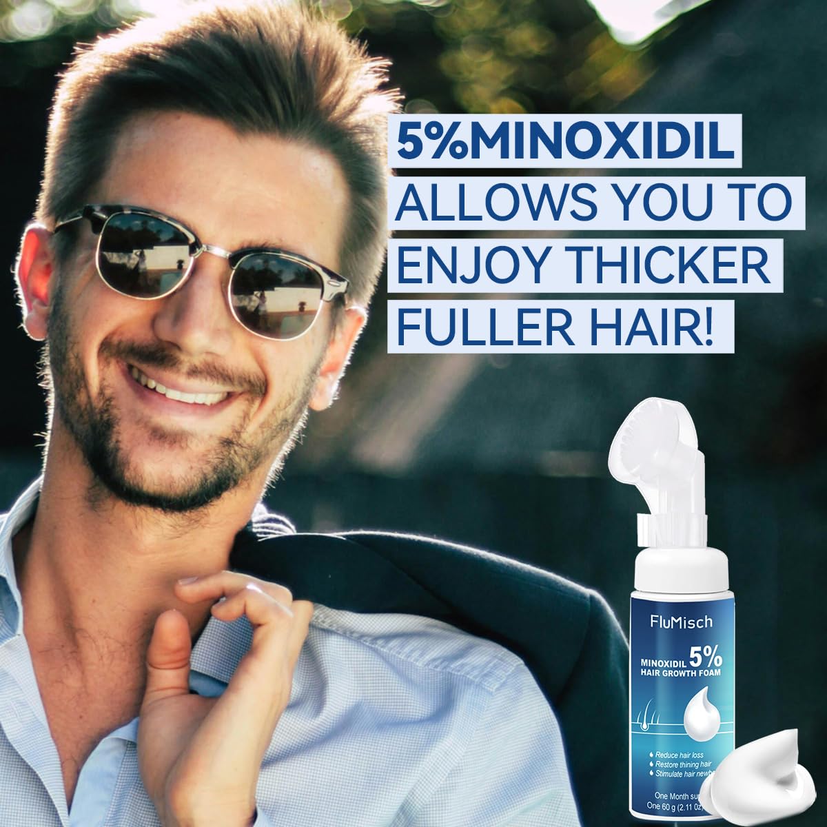 FluMisch minoxidil foam applied twice daily for growth potential.