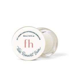 FlutterHabit lash removal balm jar shows creamy formula for gentle lash care.