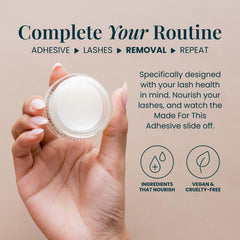 FlutterHabit lash removal balm packaging highlights 30 mL size for at-home use.