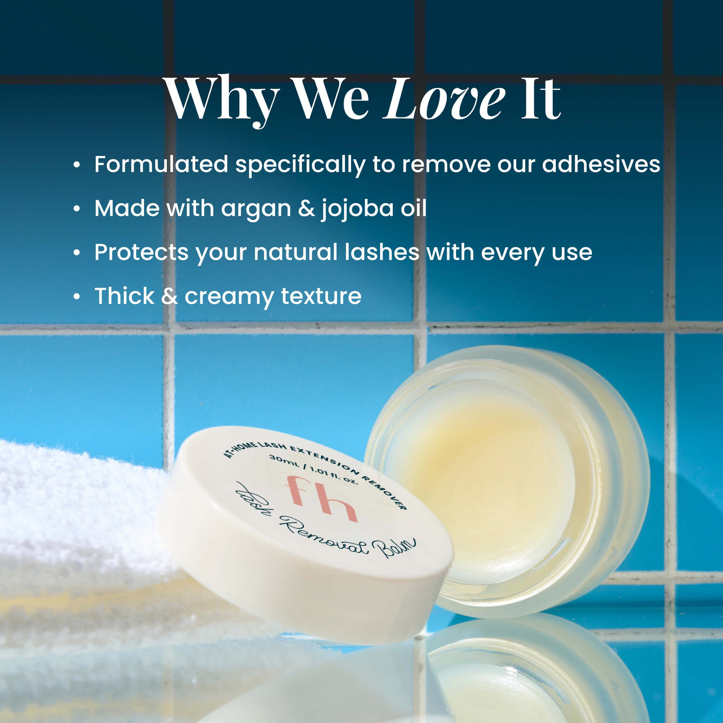FlutterHabit lash removal balm with warm water softening process for smooth removal.