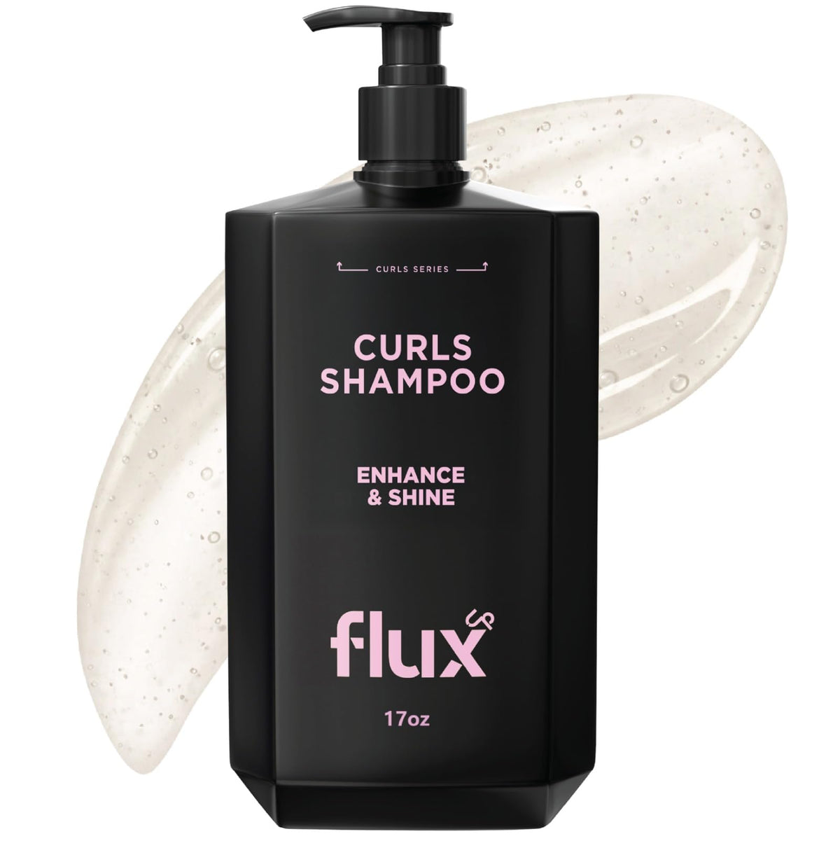 Flux Up Curly Hair Shampoo bottle front view highlighting hydrating, frizz-control formula.