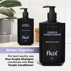 Model showcasing silver-blonde hair styled with Flux Up set