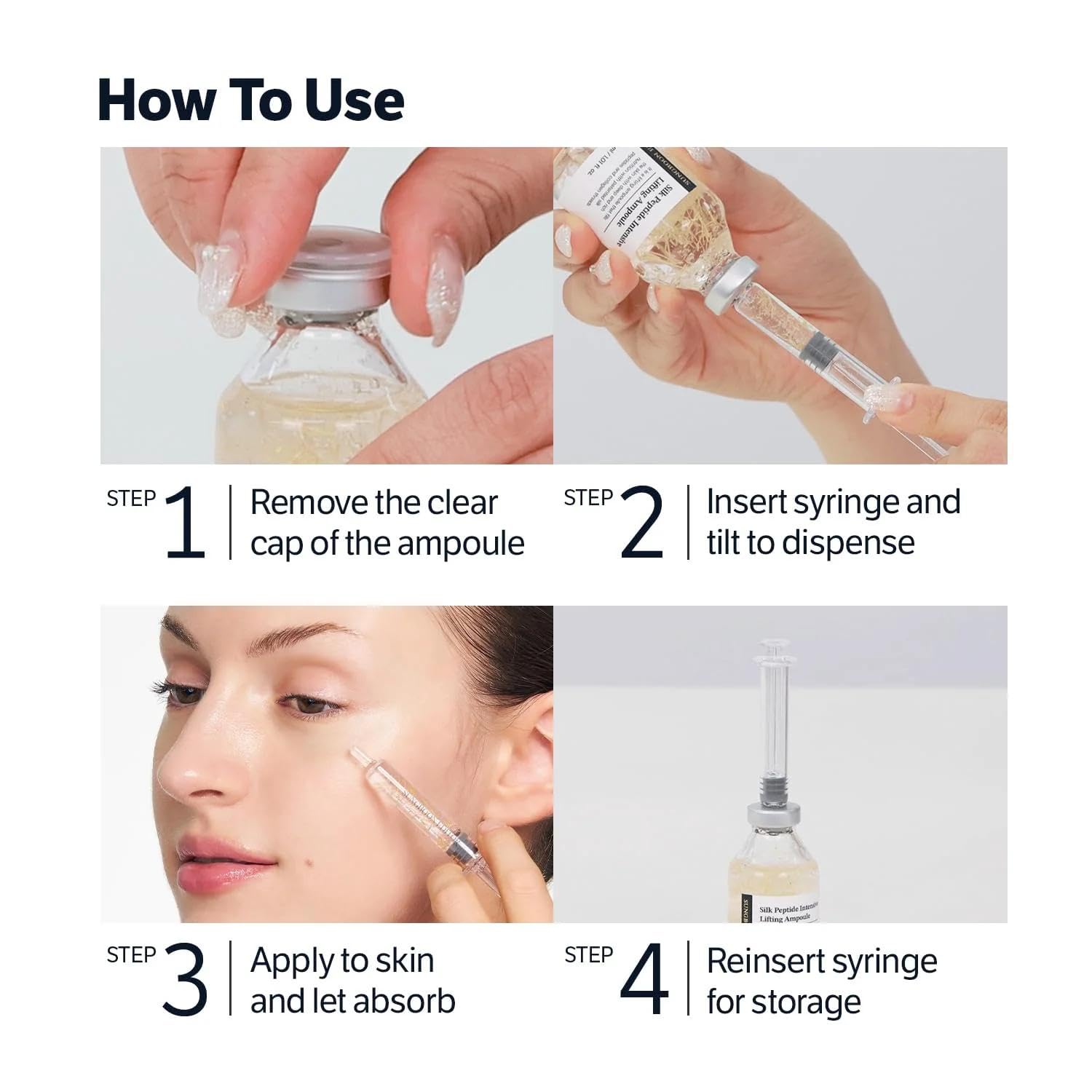 Fneute Silk Peptide on wrinkle area suggesting smoothing and improved skin tone