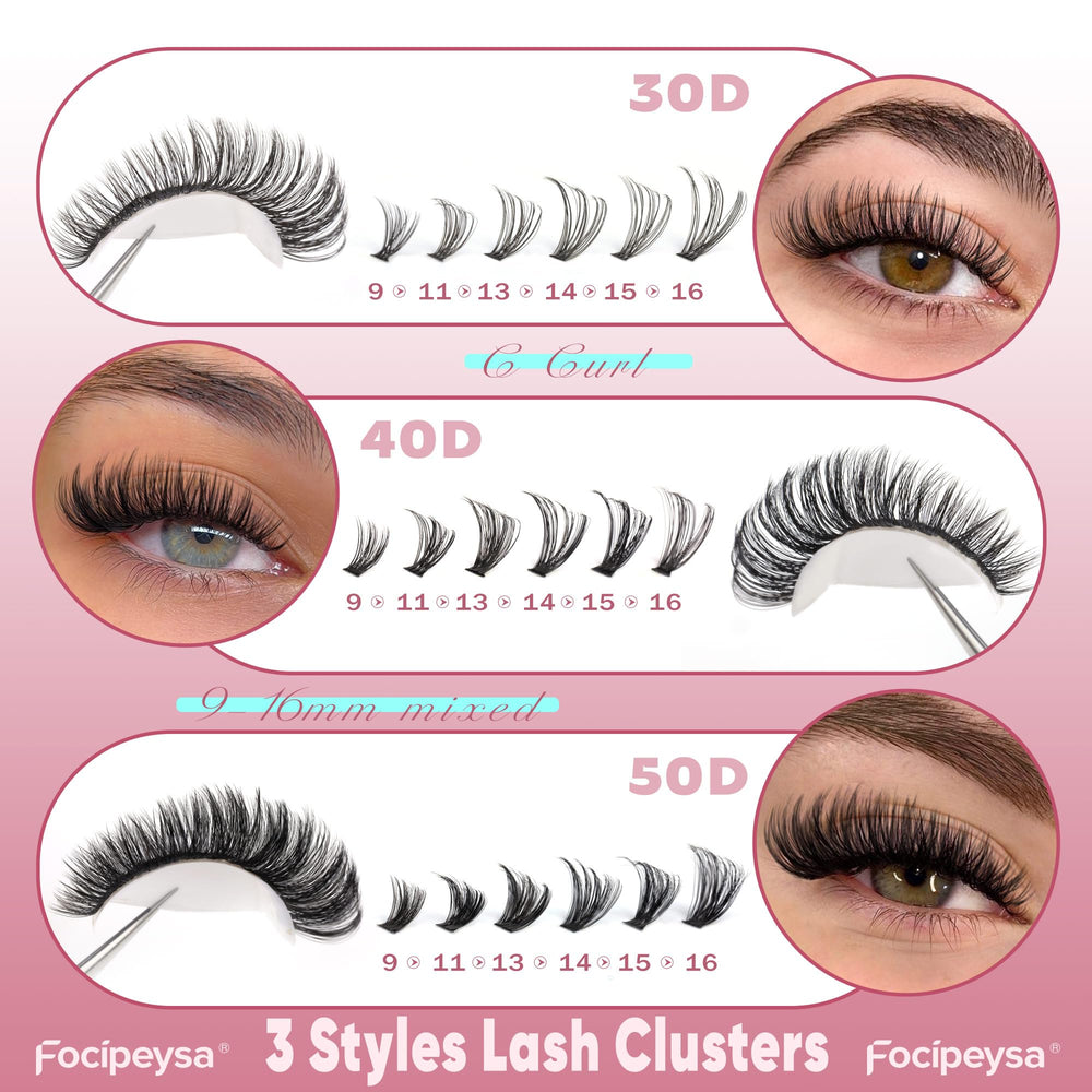 Focipeysa 30d-40d-50d diameters demonstrate varied density for wispy transitions.