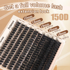 Focipeysa D-curl cluster lashes in 10-18mm range for versatile looks.