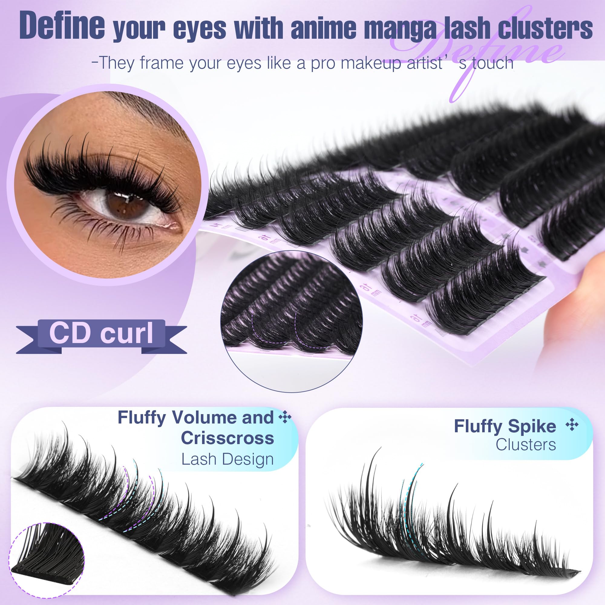 Focipeysa lash clusters outer-corner application yields a subtle cat eye.
