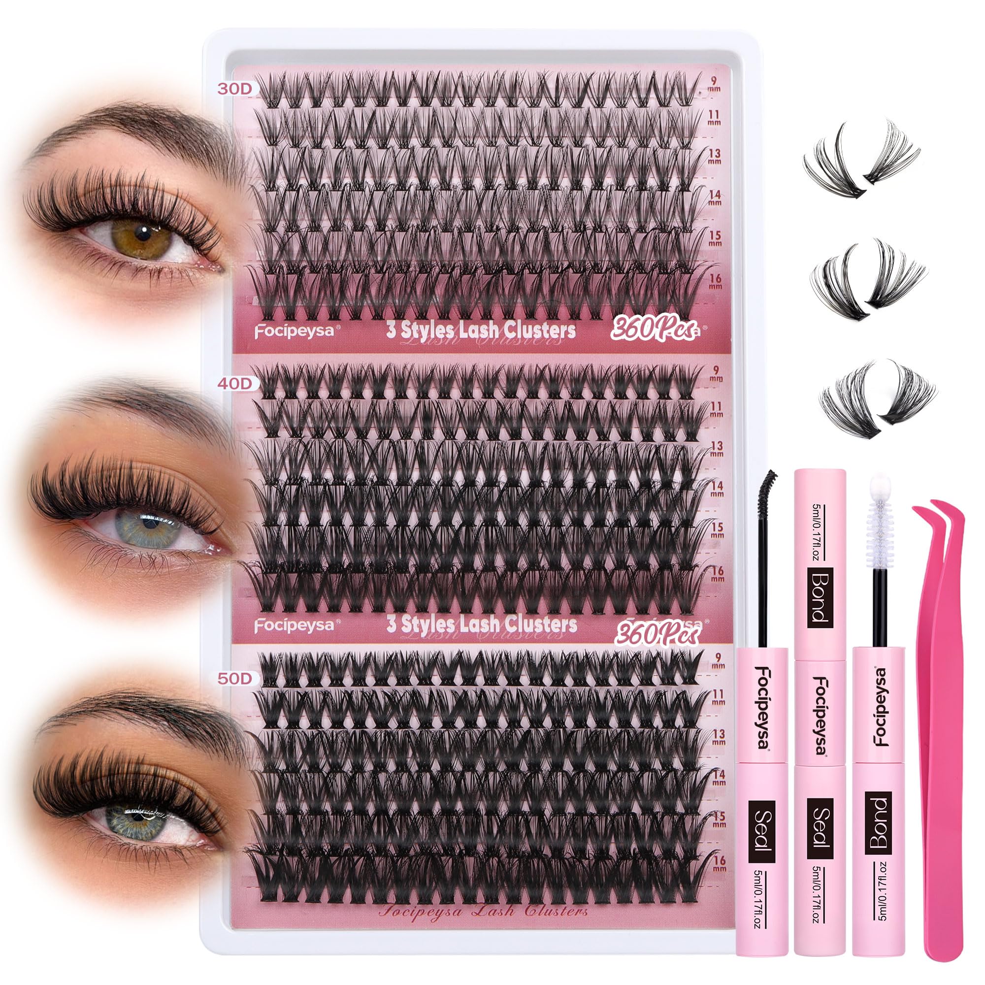 Focipeysa wispy lash clusters 360pcs pack for easy home DIY.