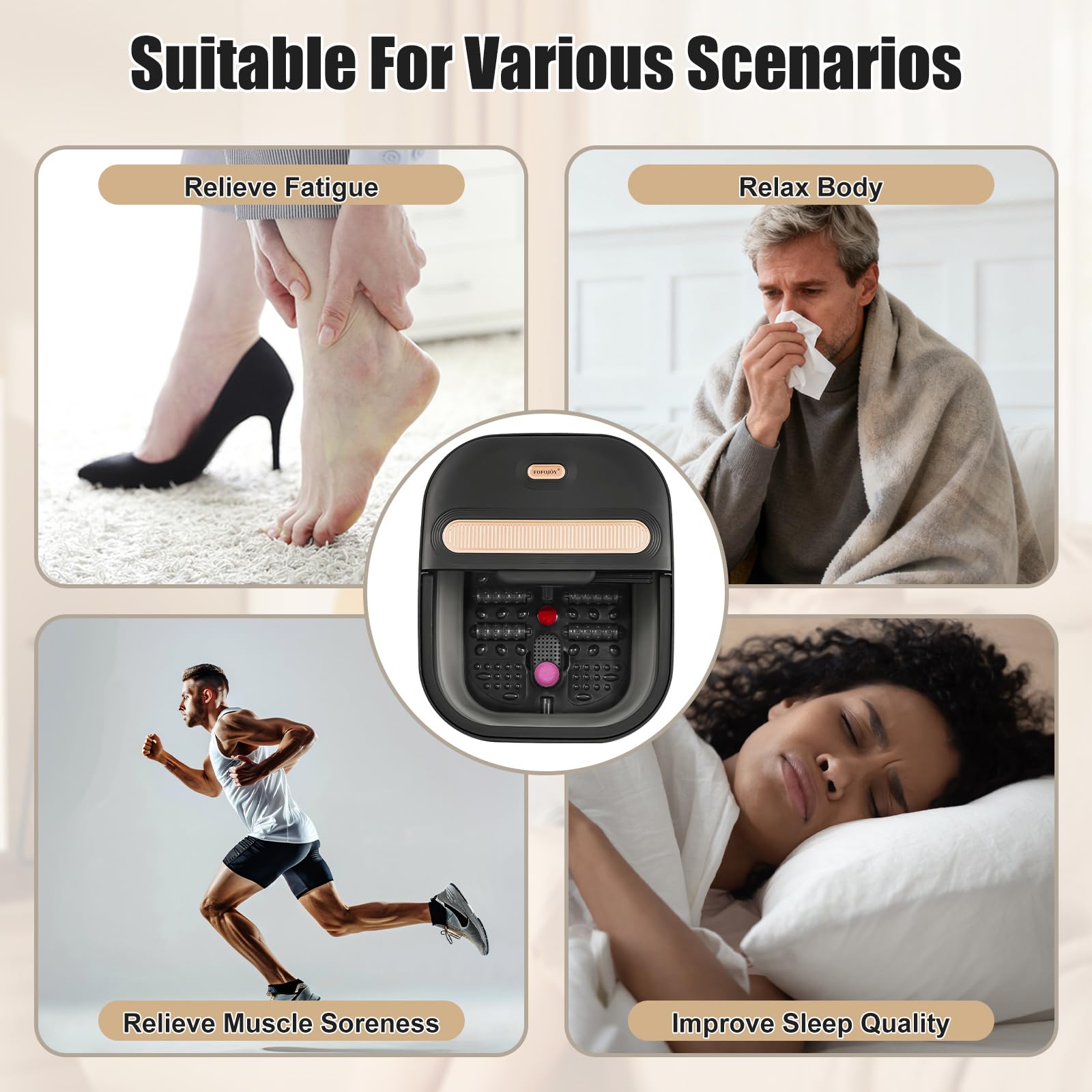 FOFOJÔY Acupressure rollers provide targeted massage across the sole.
