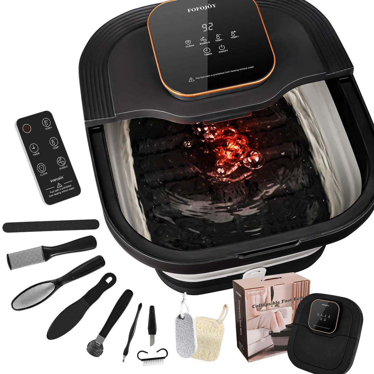 FOFOJÔY collapsible foot spa bath with heat control for quick home soaks