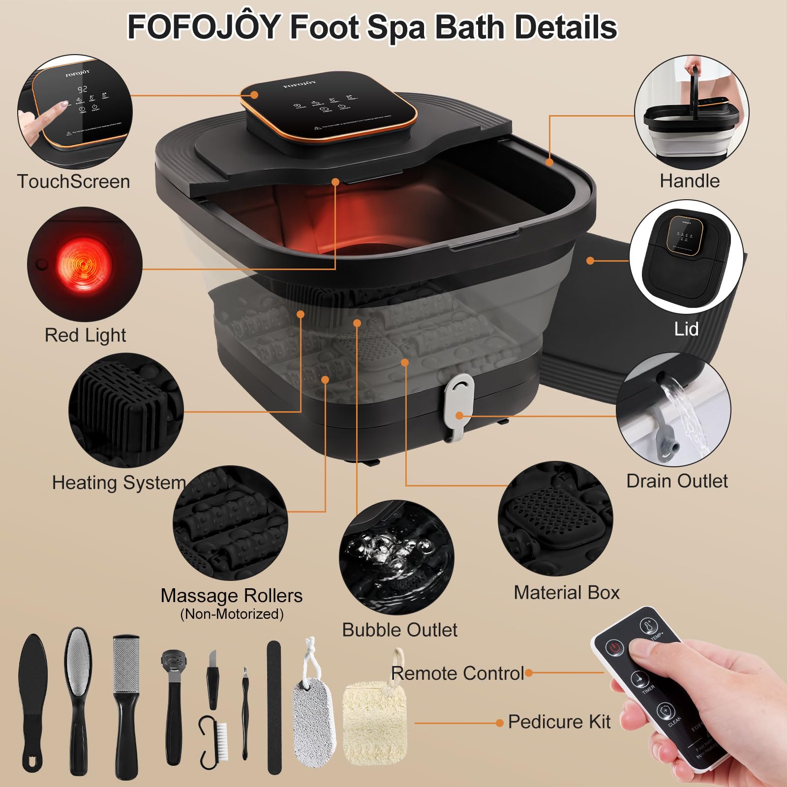 FOFOJÔY foot spa with remote control display for easy temperature adjustments