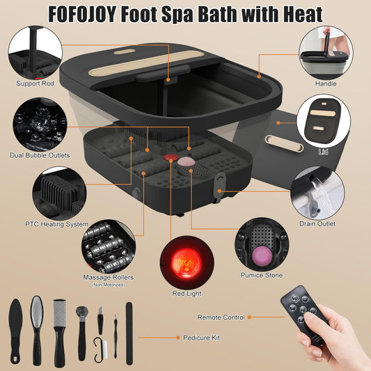 FOFOJÔY Foot Spa with heat and bubble jets delivers soothing warmth during use.
