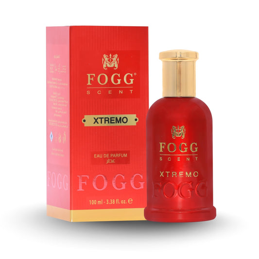 FOGG Scent Xtremo bottle front shows citrus and spice for bold daytime wear.