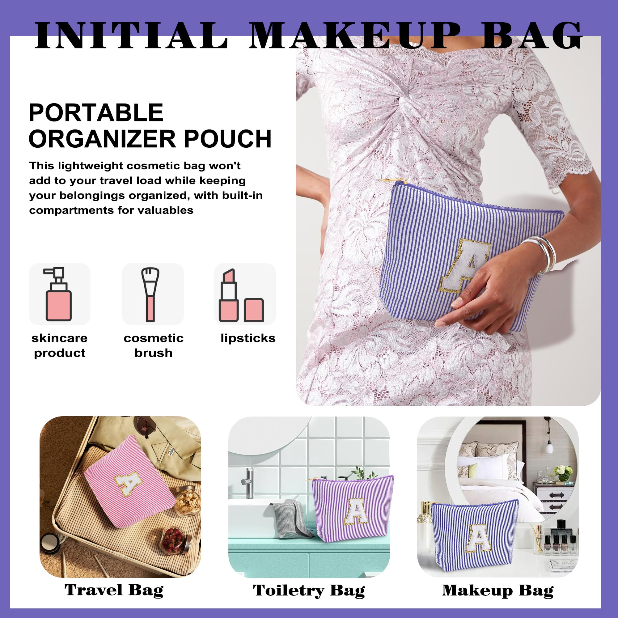 Fohufo initial-design cosmetic bag: personalized initials gift option.