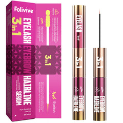 Folivive 3-in-1 serum bottle for lash, brow, and hairline growth potential.