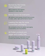 Follain packaging highlights recyclable materials supporting sustainable beauty.