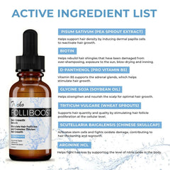 Folliboost label close-up highlighting natural ingredients.