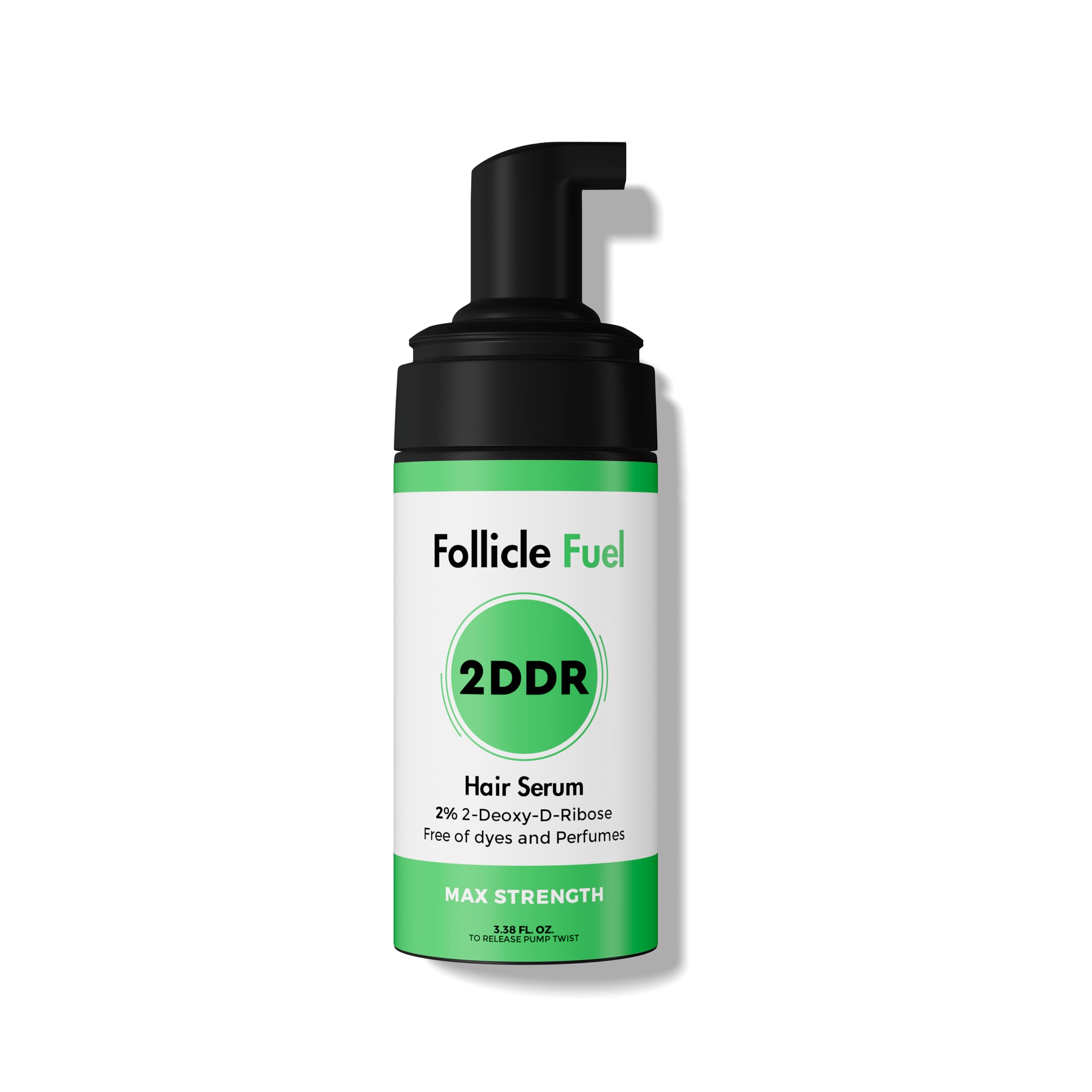 Follicle Fuel bottle foam closeup showing easy scalp delivery and 2% 2DDR