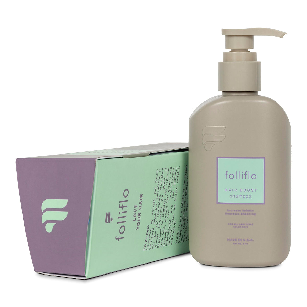 Folliflo Hair Boost Shampoo bottle for daily cleansing and fuller-looking hair.