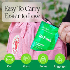 FOMIN Travel Deodorant Wipes biodegradable packaging for eco-friendly use.