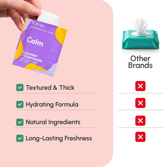 FOMIN travel wipes individually wrapped for mess-free use in bags and purses.