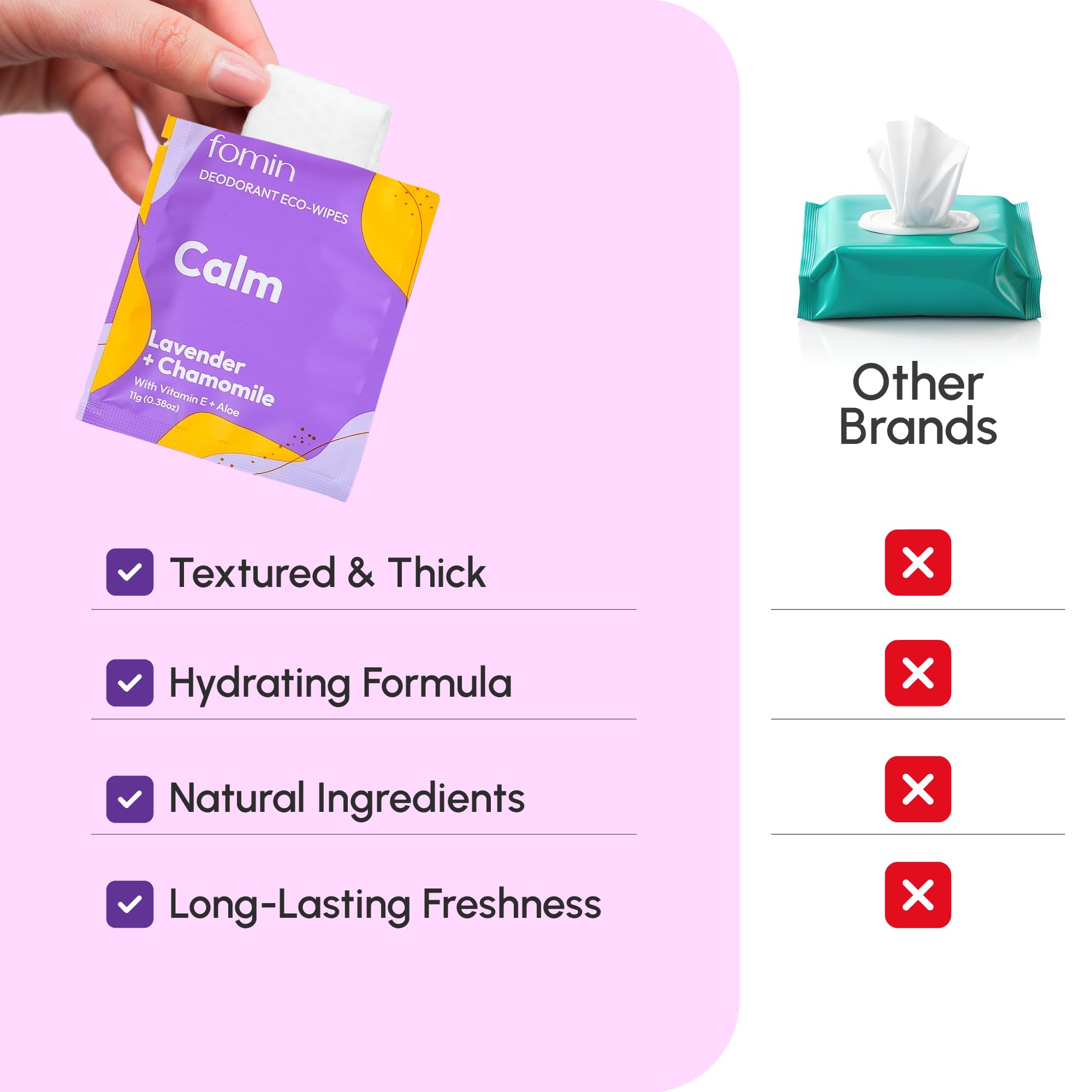Calming lavender and chamomile scent of FOMIN wipes for gentle refreshment.