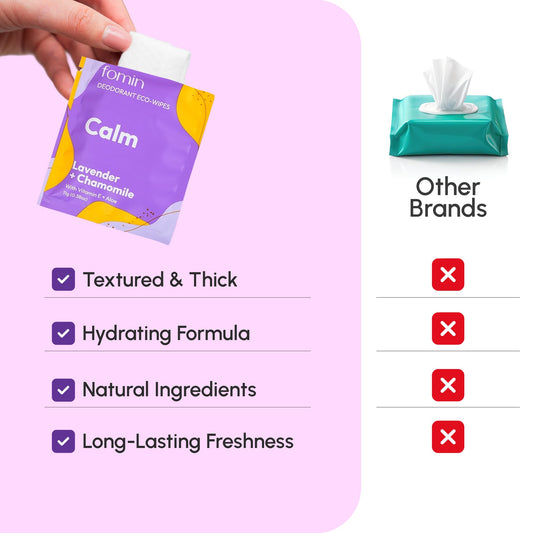 Calming lavender and chamomile scent of FOMIN wipes for gentle refreshment.