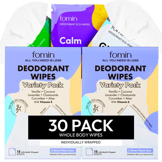 FOMIN Travel Deodorant Wipes pack front view for portable freshness on the go.