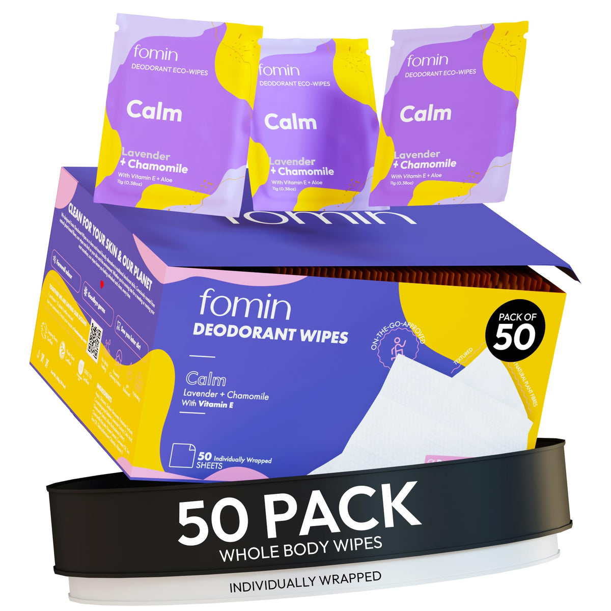 FOMIN travel deodorant wipes packaging for eco-friendly on-the-go refresh.
