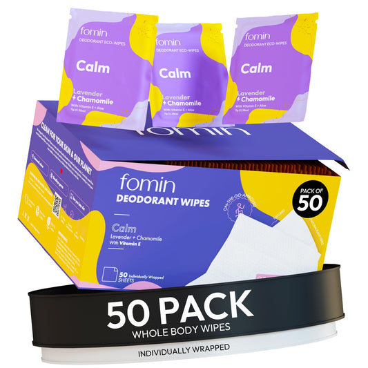 FOMIN travel deodorant wipes packaging for eco-friendly on-the-go refresh.