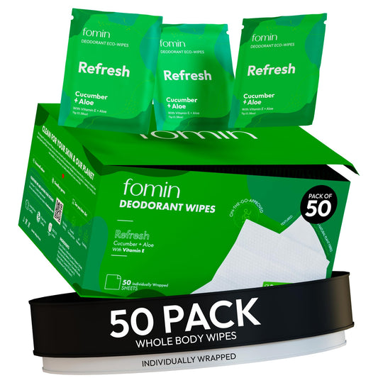 FOMIN Travel Deodorant Wipes pocket-size pack for on-the-go freshness.