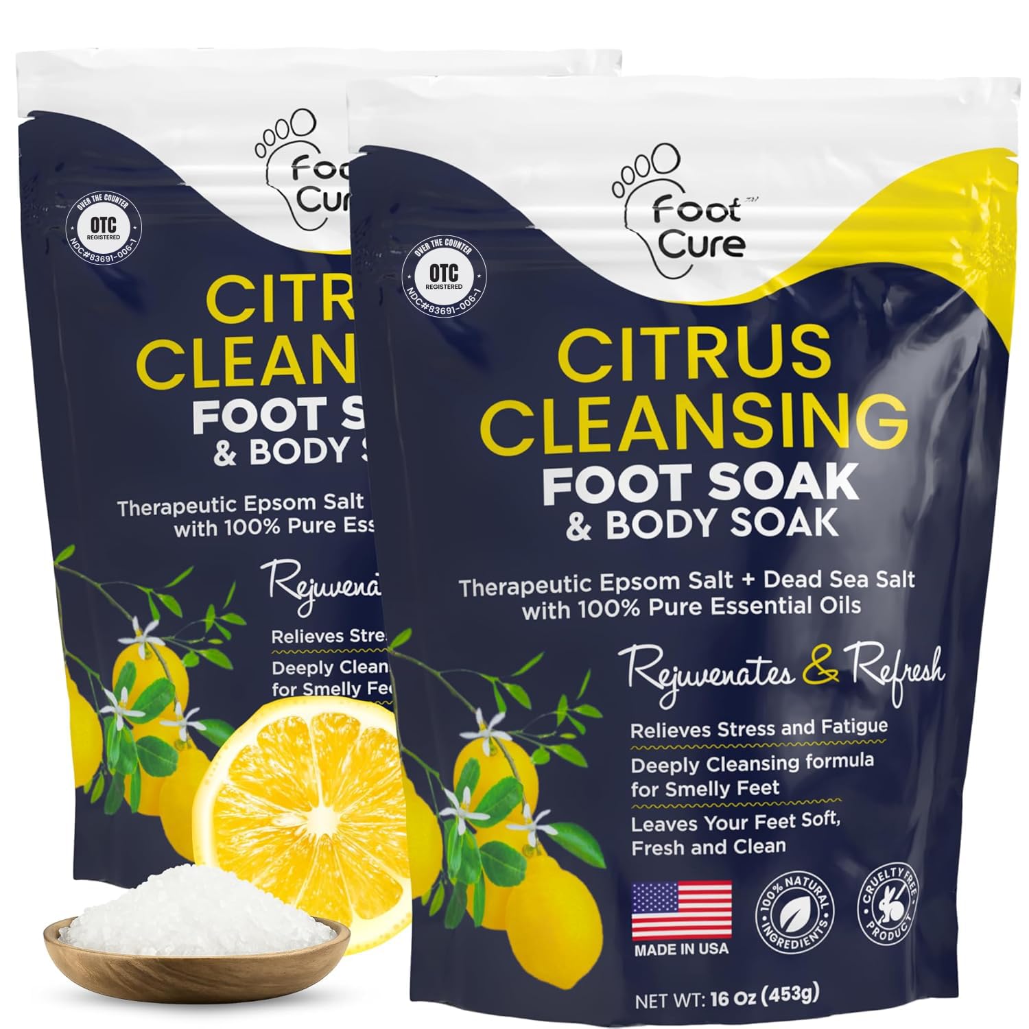 Foot Cure Citrus Detox bottle being poured for a refreshing foot soak