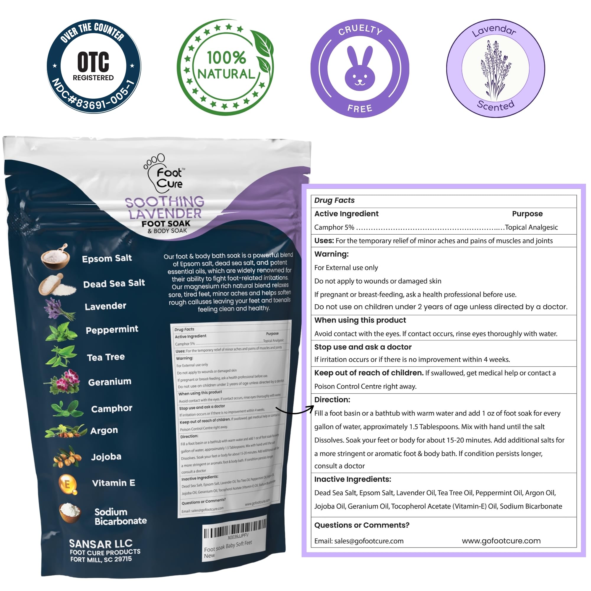 FOOT CURE lavender aroma foot bath for relaxing spa-like pedicure at home