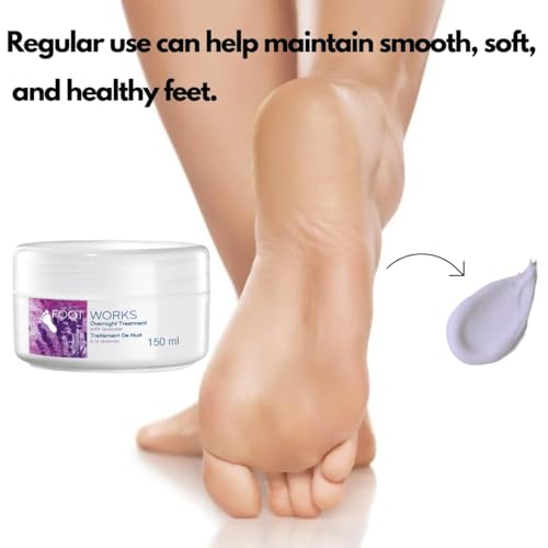 Applying Foot Works Lavender Overnight Foot Treatment to dry heels before bed.