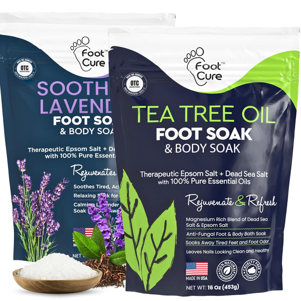 FOOT CURE tea tree oil and lavender foot soak with epsom salt for tired feet
