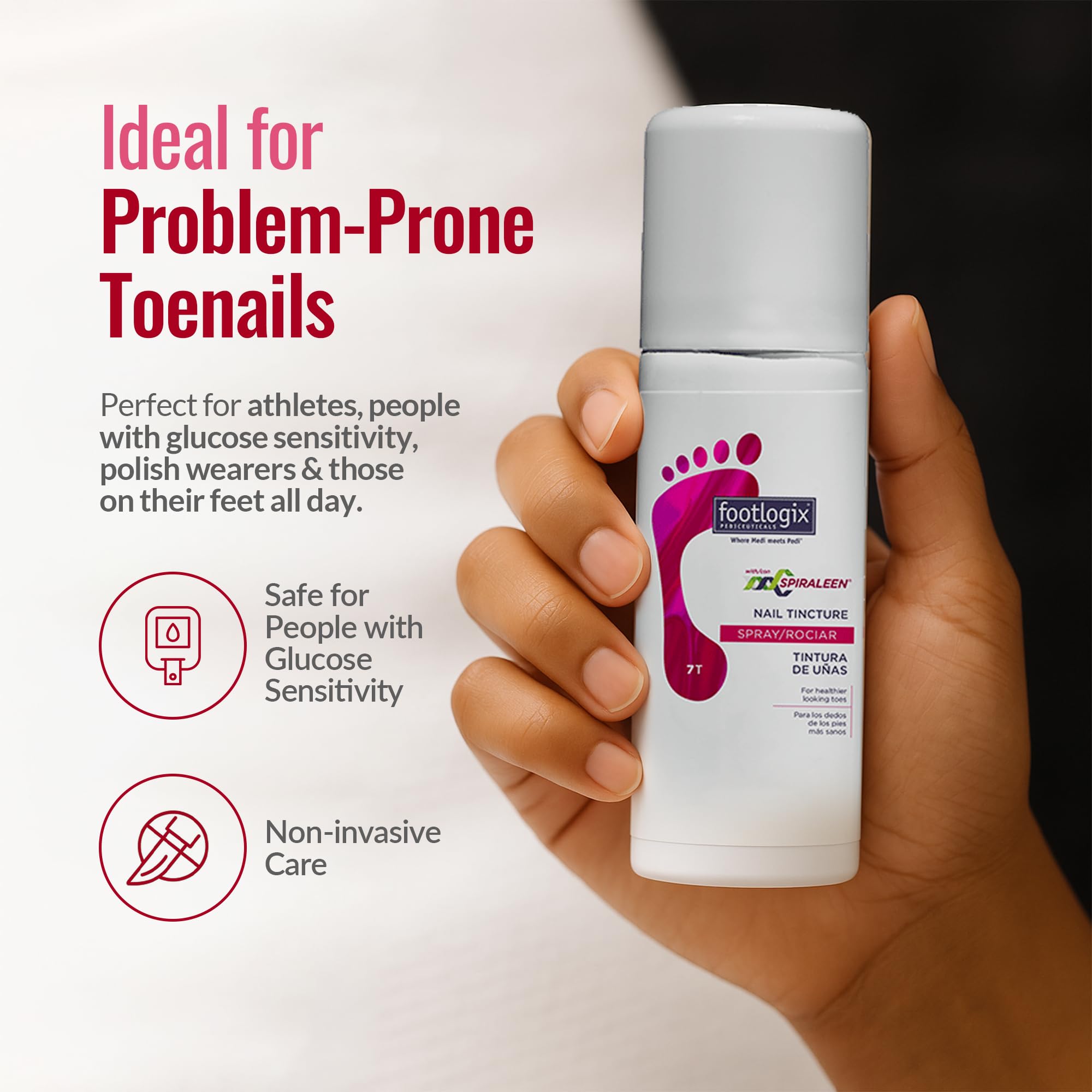 Footlogix Nail Tincture Spray applied on nails during routine.