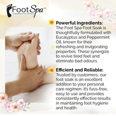 FootSpa aroma release showcases eucalyptus and peppermint for a refreshing ritual.