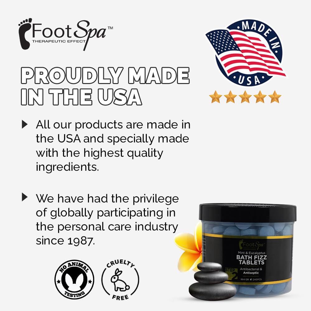 FootSpa Bath Fizz Mint & Eucalyptus Made in USA with quality ingredients.