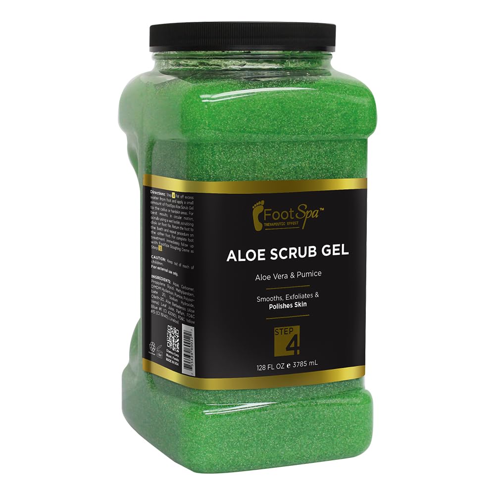 FootSpa Exfoliating Scrub Gel bulk 128oz bottle for hands, feet, and body.