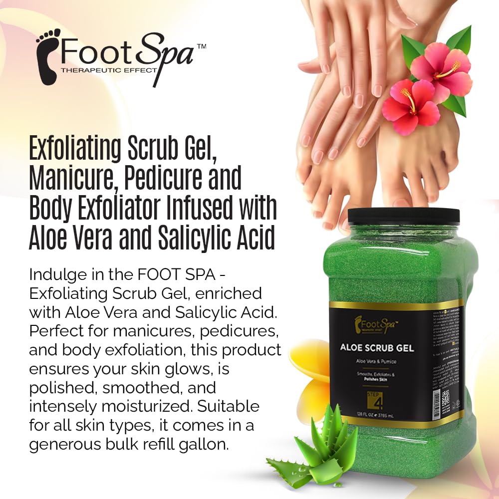 FootSpa pumice-based scrub removes dry skin for a smooth feel.