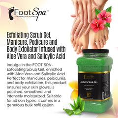 FootSpa pumice-based scrub removes dry skin for a smooth feel.