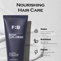 FORBEAUT Boost Curl Cream on hair highlights defined texture and nourished shine.