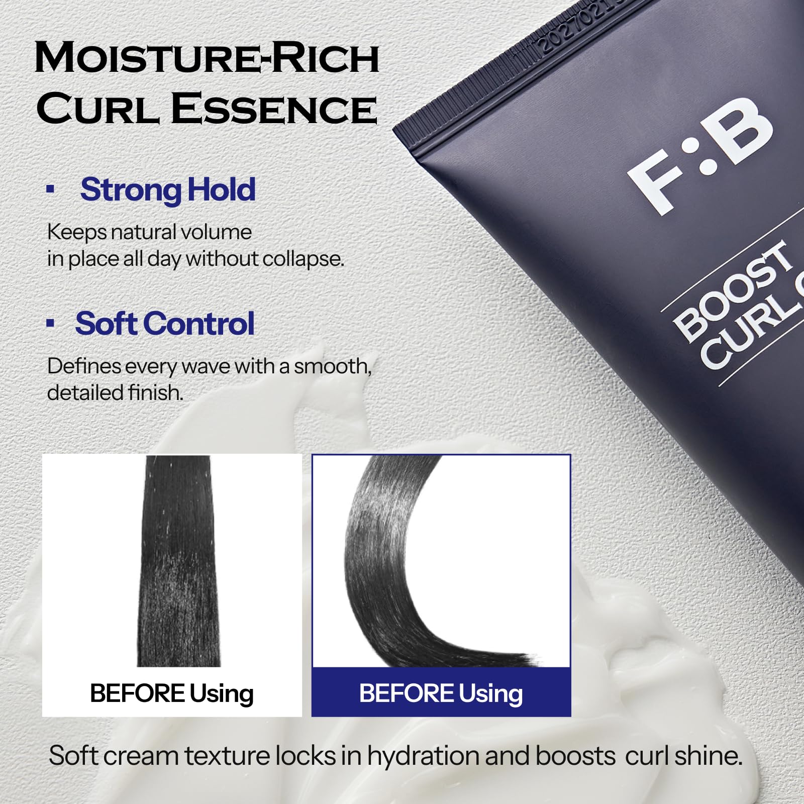 FORBEAUT Boost Curl Cream parting-perm ready hairstyle shows lasting shape.