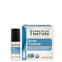 Forces of Nature acne-rollerball cap closeup shows compact, travel-ready treatment