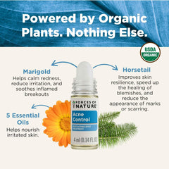 Forces of Nature acne-rollerball organic ingredients highlight purity and plant-based care
