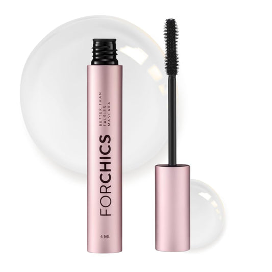 ForChics Nourishing Mascara bottle closeup with rich black formula supporting lash health
